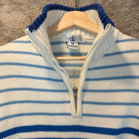 Vintage Bare Fox Blue White Stripe Pullover Ski Sweater M Medium 1/4 Zip - Picture 5 of 9